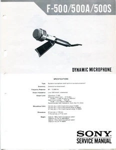 Sony Model F-500/ 500A/ 500S Dynamic Microphone Service Manual - Picture 1 of 1