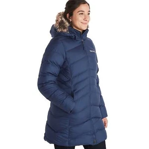 Marmot Montreal Women's Hooded Faux-Fur-Trim Midnight Navy Parka, M NWT $285 - Picture 1 of 4