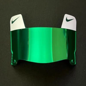 White & Green Nike Tabs-Green Chrome MINI Football Helmet Visor with Green Clips - Picture 1 of 2