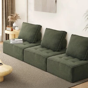 Oikiture 3PCS Modular Sofa Lounge Chair Armless TOFU Back Sherpa Green - Picture 1 of 10