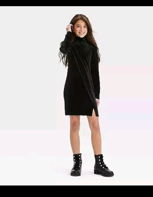 ART CLASS Girls Ribbed Velour Turtleneck Black Dress Size XL 14