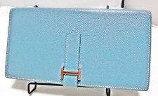 Hermes Bearn Leather Bifold Wallet Blue from Japan silver hardware