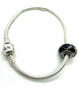 PANDORA Sterling Silver / 925 Snake Chain Bracelet with Charm - Picture 1 of 7