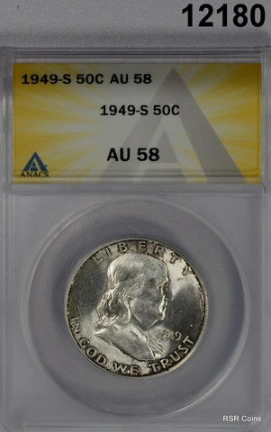 1949 S FRANKLIN HALF ANACS CERTIFIED AU58 LOOKS BETTER WOW! #12180 Cover