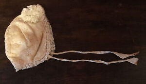 Vintage Antique Baby Bonnet Lace Ivory Lined