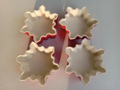 Crate & Barrel Red Snowflake Shape Bowl Dish Ceramic Ramekin Red Christmas X4 - Image 1 of 2