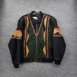 VINTAGE Adler Jacket Mens Large Green Genuine Suede Leather Western Bomber Aztec - Picture 1 of 13