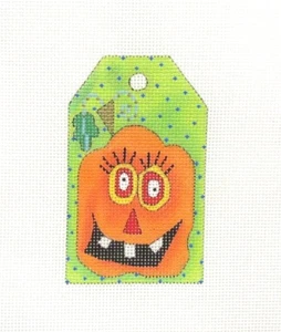 RENAISSANCE DESIGNS Pumpkin Gift Tag Ornament Handpainted Needlepoint Canvas - Picture 1 of 1