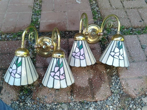 vtg 80s/90s kalco lighting sconces brass Slag Stained Glass Cover