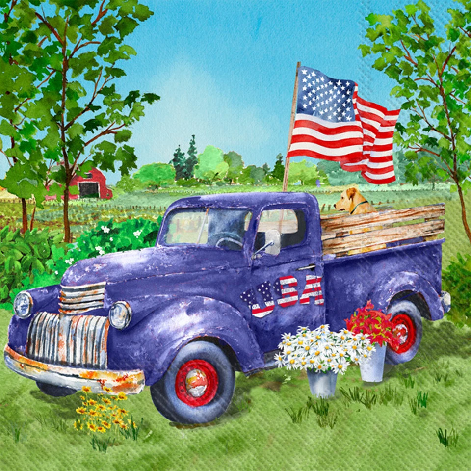 Boston International Paper Cocktail or Lunch Napkins, Patriotic Trucks - Image 1 of 1