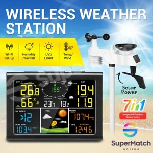7 In 1 Solar Powered WIFI Weather Station Forecast Outdoor Indoor Temperature - Picture 1 of 12