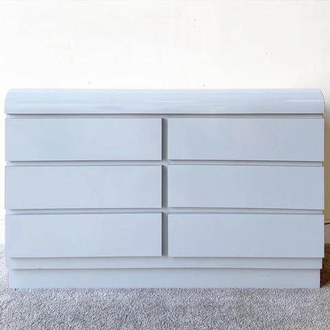 1980s Postmodern Grey Lacquer Laminate Waterfall Dresser - 6 Drawers Cover