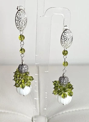 Orecchini in argento 925, vetro di Murano e peridoto naturale - Immagine 1 di 4