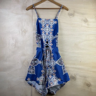 Pantalones Cortos Free People Candice Abiertos Espalda Envolvente Corbata Para Mujer Talla 2 Azul Boho Foto 1 de 4