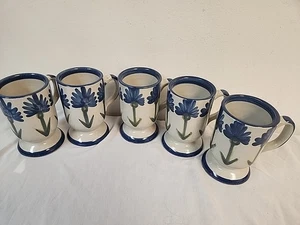 5 Louisville Stoneware Pottery Blue Bachelor Button Cornflower Pedestal   Mugs - Picture 1 of 9