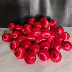 34-Red Satin Silk Christmas Ornaments Balls- 2" - 34 Vintage Balls - Picture 1 of 3