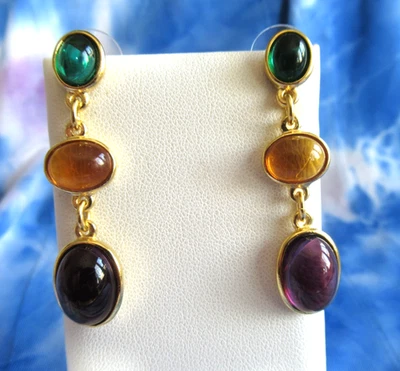 BEN AMUN Made In USA 24kt Gold Plated Azalea Multicolor Gem Earrings NEW - Image 1 of 4