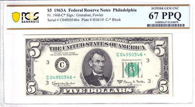1963-A Federal Reserve Note *STAR* Philadelphia PCGS 67PPQ #C04950546* - Image 1 of 2