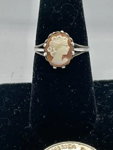 Anillo camafeo vintage MCM tallado con carcasa dama sello plata esterlina talla 7 1/4 - Imagen 1 de 14