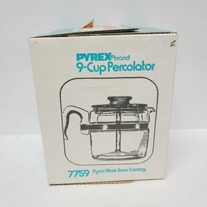 New Pyrex Glass Percolator 9 Cup 7759 Coffee Pot Complete Vintage Sealed In Box - Picture 1 of 6