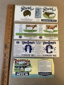 Group Of 4 Pre-1950s Evaporated Milk Labels Van Camp’s Rosevale Rival INV-AQ1088 - Picture 1 of 24