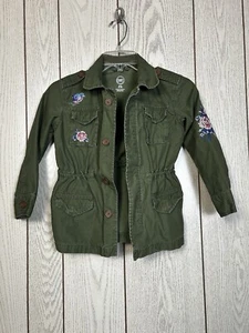 Girls Twill Jacket Size Small 6/6x Wonder Nation Army Green Cotton Embroidered - Picture 1 of 8
