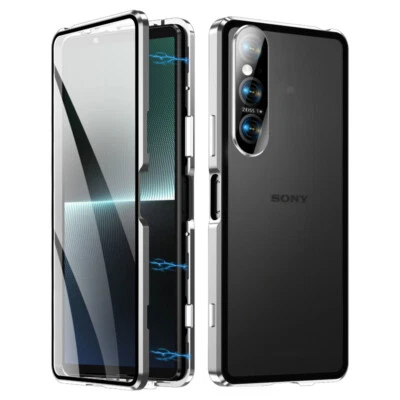 Para Sony Xperia 1 VI, Funda de Teléfono Magnética Metal Parachoques Acrílico + Cubierta de Vidrio Foto 1 de 4