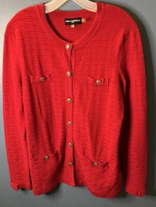 Karl Lagerfeld Paris Red Cardigan Sweater Knit Classic M - Picture 1 of 4