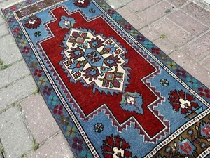 VINTAGE BATHROOM RUG, HANDMADE OUSHAK WOOL HANDMADE TURKISH ENTRY DOOR MAT RUG - Picture 1 of 16