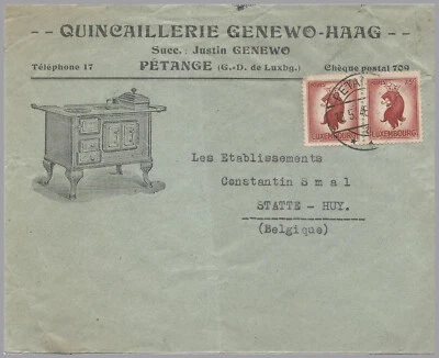 LUXEMBOURG 1946 ADVERTISING Iconic Cast Iron Stove - Petange T-52 to BELGIUM - Image 1 of 3