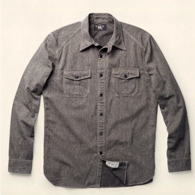 Camisa de Trabajo RRL Ralph Lauren Inspirada en Años 1040 Algodón Jaspe Japonés - XL-RARA Foto 1 de 3