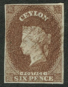 Ceylon 1857 SG6a 6d Brown 4m Ex Lionheart Superb Used Cat. £550.00 - Picture 1 of 2
