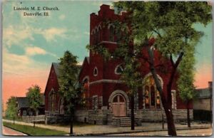 DANVILLE, Illinois Postcard "Lincoln M.E. Church" Street View / 1913 Cancel