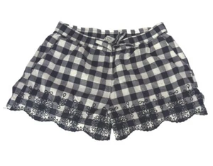 Girls Shorts Size 10 M Black & White Checks Cotton Embroidery Scallop Trim Cool - Picture 1 of 6