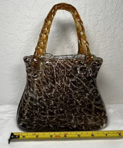 Glass Handblown Murano Style Purse Vase~Art Glass~Brown - Picture 1 of 7