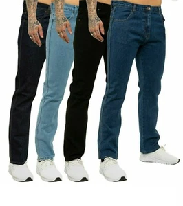 Nuevos pantalones vaqueros básicos de trabajo pesado para hombre pierna recta cintura tallas grandes Reino Unido - Imagen 1 de 7