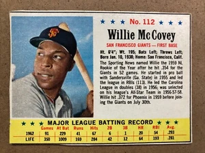 1963 Post Baseball #112 Willie McCovey, San Francisco Giants - Picture 1 of 2