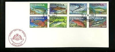 Postal History FDC #1136-1143 Dominica 1988 fish wildlife - Image 1 of 2