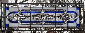 Stained Glass Transom window HANGING PANEL 34 1/4 X 12 3/4  incl hooks - Picture 1 of 4