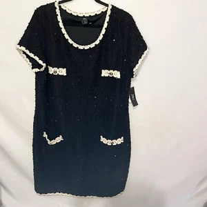 New JBS Women Dress Boucle Tweed Black Cream Sequin Size 18 Retro Knee Length - Picture 1 of 12