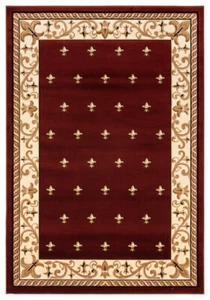 Red Flur De Lis Dotted Repeated Bordered Runner 2050 11634 - Aprx 2' 7" x 7' 4" - Picture 1 of 2