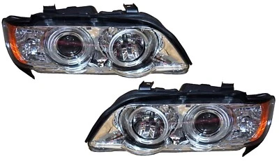 New Headlight Set (RH+LH) for 2000-2003 BMW X5 Chrome Projector - Image 1 of 2