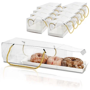 Spec101 Clear Dessert Boxes with Handles 10pk - 10.8x4.3x3.7in Small Cake Boxes - Picture 1 of 8