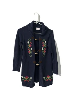Hanna Andersson Floral Embroidered Navy Cardigan Sweater 130 8 Years - Picture 1 of 5