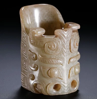 Anillo de jade antiguo chino de 5,3 cm con patrón de taotie de la dinastía Zhou Foto 1 de 4