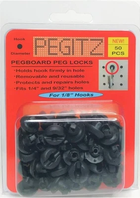 Pegboard Peg Locks 50PCS – 1/8" Black Plastic Clips for Securing Peg Hooks - Image 1 of 4