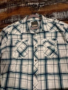 BKE long sleeve plaid mens athletic fit stretch shirt xl green blue western  - Picture 1 of 7