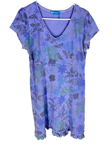 FRESH PRODUCE Vintage Dress M Blue Floral Hawaiian Resort USA Vacay Beach - Picture 1 of 5