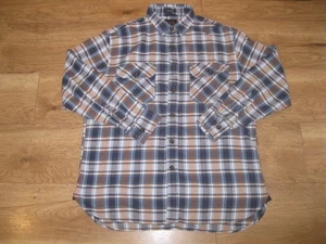 Men's L Pendleton Flannel Shirt Burnside Blue Tan Plaid Cotton Button Up - Picture 1 of 5