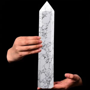 Large Healing Crystal Obelisk Tower White Howlite Point Wand Crystal Decor Re... - Picture 1 of 7